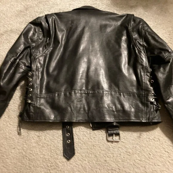 Women's Black Leather Biker Jacket - Picture 3 of 6